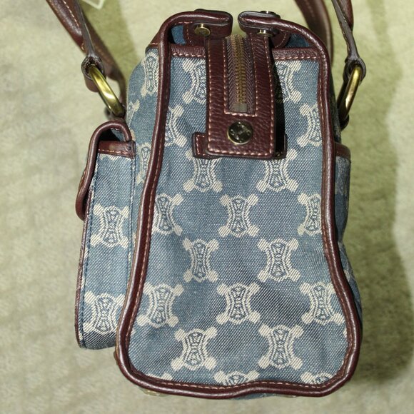 CELINE Macadam Denim Shoulder Bag Hand Bag Blue Canvas Leather - Picture 4 of 8